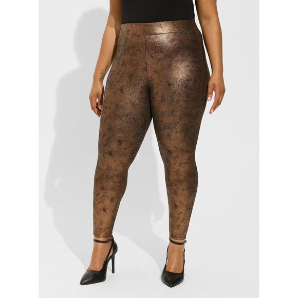6X 5X 4X 3X 2X Full Length Mid Rise Signature Waist Crackle Legging in Bronze - Picture 1 of 4